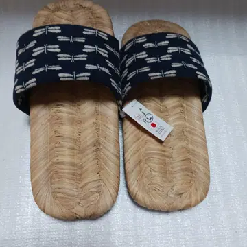 대나무 껍질 밴딩 슬리퍼 네이비 바탕 잠자리 패턴 L 사이즈 일본제