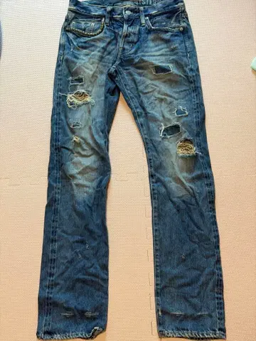 HYSTERIC GLAMOUR 스트레이트 데님 작은 창 데미지 가공