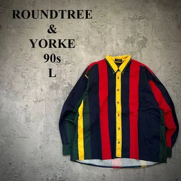 90s 라운드 리 & 요크 ( L ) 버튼 다운 셔츠*스트라이프*코튼