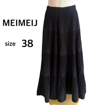 새상품급 MEIMEIJ 메이메이제이 플리츠 롱 스커트 블랙 전체 밴딩