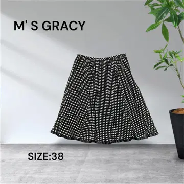 3203 M'S GRACY 도트 무늬 쉬폰 플레어 스커트 38