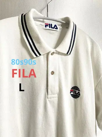 새상품급 80s 90s 레어 FILA 휠라 원형 스트라이프 로고 자수 화이트 L