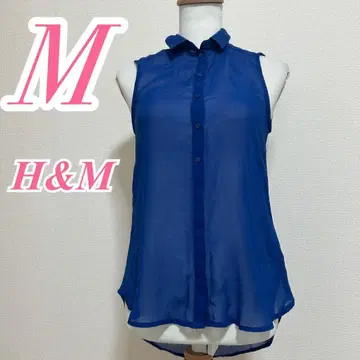 H&M 시어 슬리브리스 셔츠 블루 깔끔한 코디 캐주얼 코디