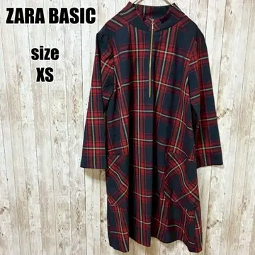 [ ZARA BASIC ] 체크 무늬 하프 지퍼 원피스 레드 계열 XS 봄