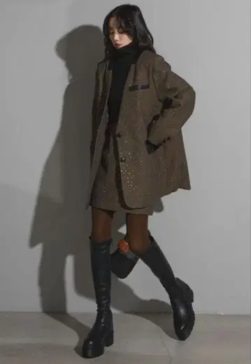 샤이니 가죽 콤비 셋업 자켓만