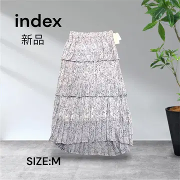 3205 새상품 index 올 패턴 티어드 플리츠 스커트 M
