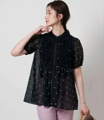 UNITED ARROWS 도트 자카드 블라우스 블랙