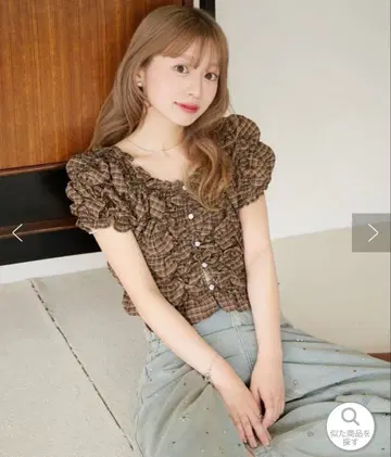 Kastane 쿠슈쿠슈 블라우스 브라운 체크 F 시착만 한 상품