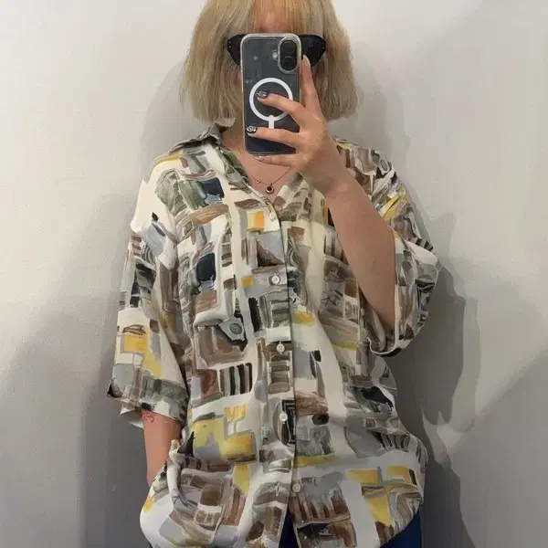 M Riscatto 빈티지 레이온 기하학 반팔 셔츠