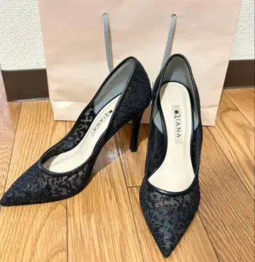 DIANA 펌프스 블랙 레이스 라메 21.5cm