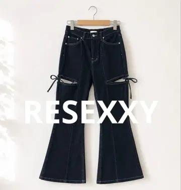 새상품급 컷 아웃 리본 데님 팬츠 RESEXXY 리젝시 L 인디고