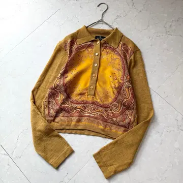 ETRO 긴팔 니트 폴로 셔츠 폴로 니트 44 실크 코튼