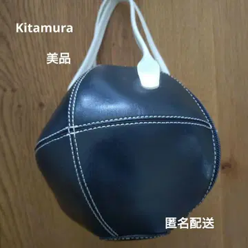 새상품급 Kitamura 가죽 볼형 숄더백 네이비 화이트