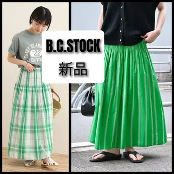 B.C.STOCK 새상품 리버서블 체크 롱 플레어 스커트 그린
