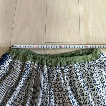 피플 트리 핸드메이드 코튼 롱 개더 스커트 블루 계열