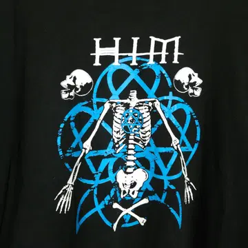 레어! HIM 밴딩 T셔츠 스컬 빅 블랙 3XL US 구제 의류 고스