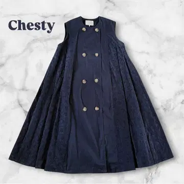 [ 새상품급 ] Chesty 트렌치 자수 롱베스트 네이비