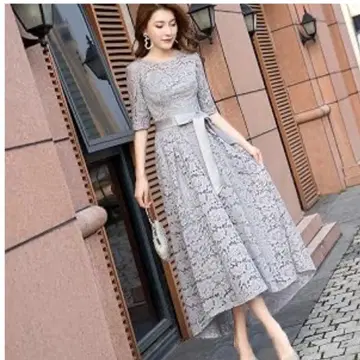 전체 레이스 A라인 파티 드레스 레이스 원피스 피로연 허리 리본