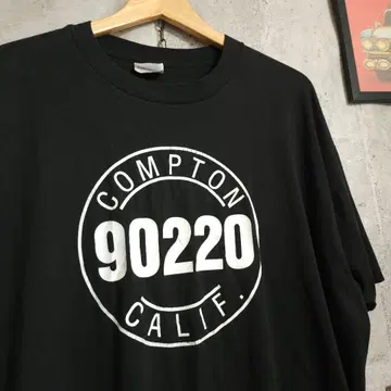 US 구제 의류 COMPTON 90220 T셔츠 양면 프린트 XL 블랙
