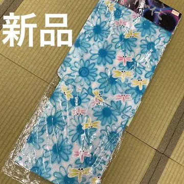 새상품 유카타 화이트 베이스 스카이블루 꽃무늬 잠자리 패턴 해바라기
