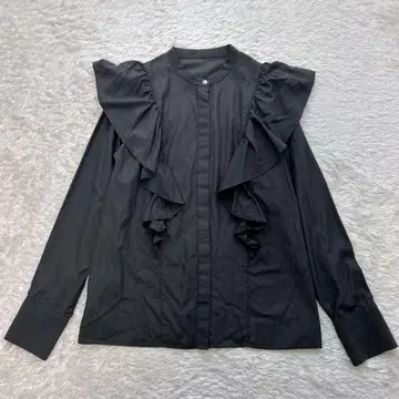 Spick&Span 리오셀 밴드 카라 프릴 셔츠 긴팔 차콜 그레이
