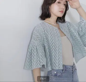 내추럴 뷰티 베이직 리프 레이스 블라우스 블루