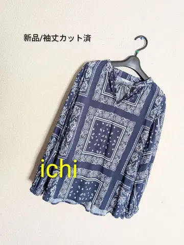 [ 새상품/소매 길이 조절 완료 ] ichi 네이비 반다나 패턴 7부 소매 셔츠