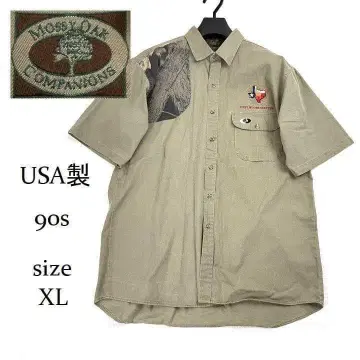 90s USA제 Mossy Oak 반팔 헌팅 셔츠 카모 자수 XL