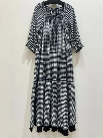 핑크하우스 깅엄 체크 원피스 블랙