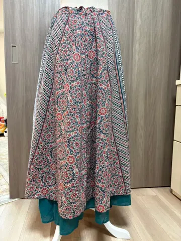 인도 블록 프린트 코튼 에스닉 패턴 롱 플레어 스커트