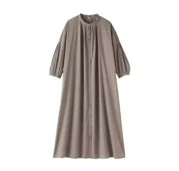 새상품 MUJI 무인양품 면 핀턱 7부 소매 원피스 S 모카 브라운