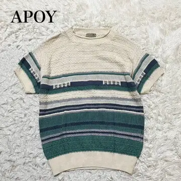 APOY 아포이 반팔 니트 L 사이즈 보더 올 패턴 개성 빈티지
