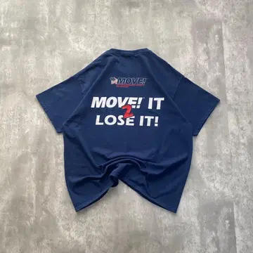 헤인즈 USA 구제 의류 MOVE! 양면 프린트 T셔츠 반팔 XL 네이비