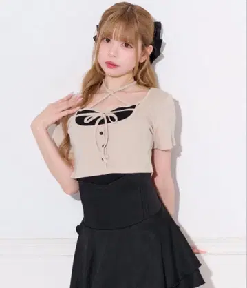 apres jour 크로스 리본 앙상블 프리 사이즈 베이지