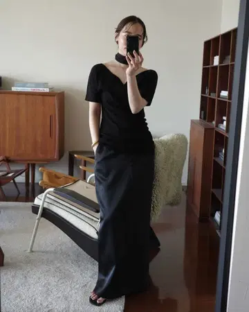 (im)perf. Double Satin Long Skirt black