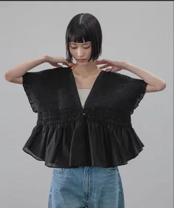 요류 셔링 숏 프렌치 슬리브