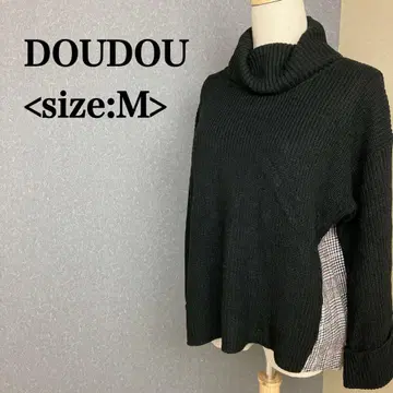 DOUDOU 터틀넥 니트 체크 무늬 절개 M 사이즈