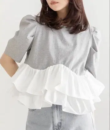 RANDA 타프타 프릴 페플럼 T셔츠