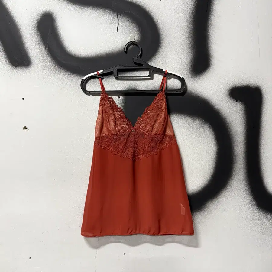 VTG 빈티지 레드오렌지 레이스 숏 슬립