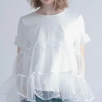 meraki 메라키 티어드 튤 상의