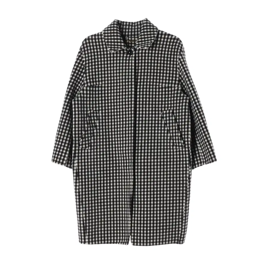 마인 깅엄체크 패턴 울 블렌드 롱 코트