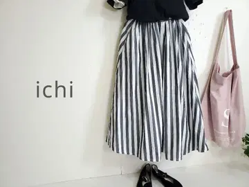 ichi 이치 굵은 스트라이프 개더 플레어 스커트