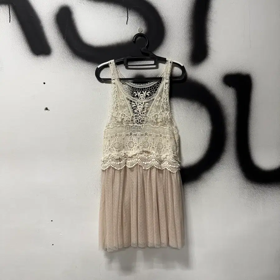 VTG 빈티지 발레코어 페어리 크로쉐 슬리브리스 샤 원피스