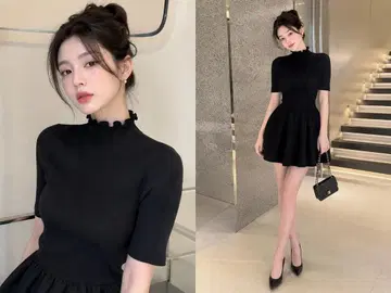CFCL 하이넥 니트 미니 원피스 블랙