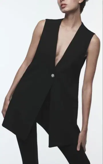 ZARA 비쥬 버튼 노카라 롱 베스트