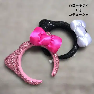 헬로키티 머리띠 USJ 유니버셜 스팽글 핑크 블랙
