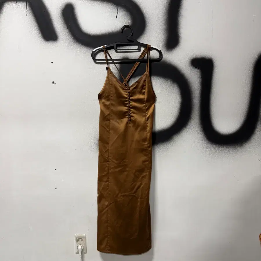 VTG 빈티지 페미닌 골드브라운 새틴 슬립 맥시 롱 원피스