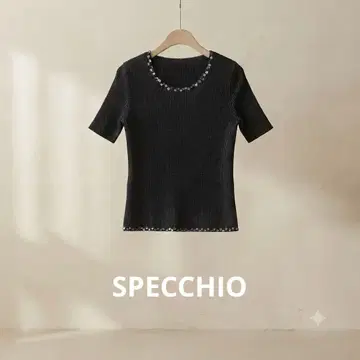 SPECCHIO 스페치오 반팔 플리츠 스팽글 장식 M~L