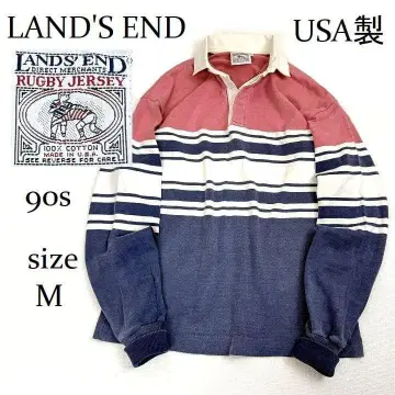 90s USA제 LAND'S END 라거 셔츠 M 보더 코튼