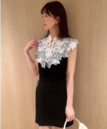 스나이델 레이스 칼라 슬리브리스 니트 블랙
